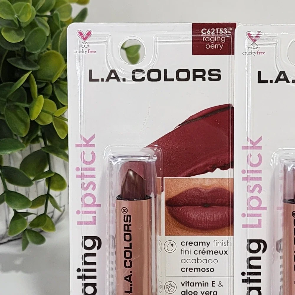 L.A. Colors Hydrating Lipstick Raging Berry Creamy Finish C62153 - Lot of 2